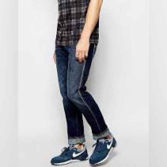 Men’s Nudie Jeans Slim Jim Straight Fit Orange Embo Dark Wash 34x34